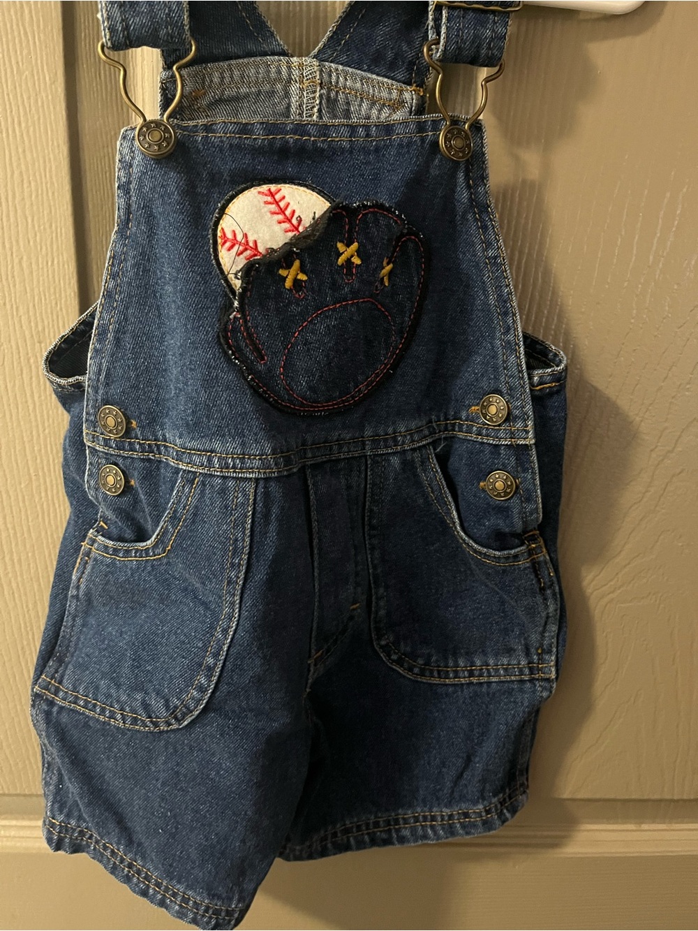 Denim Baseball Short Overalls - Blue
